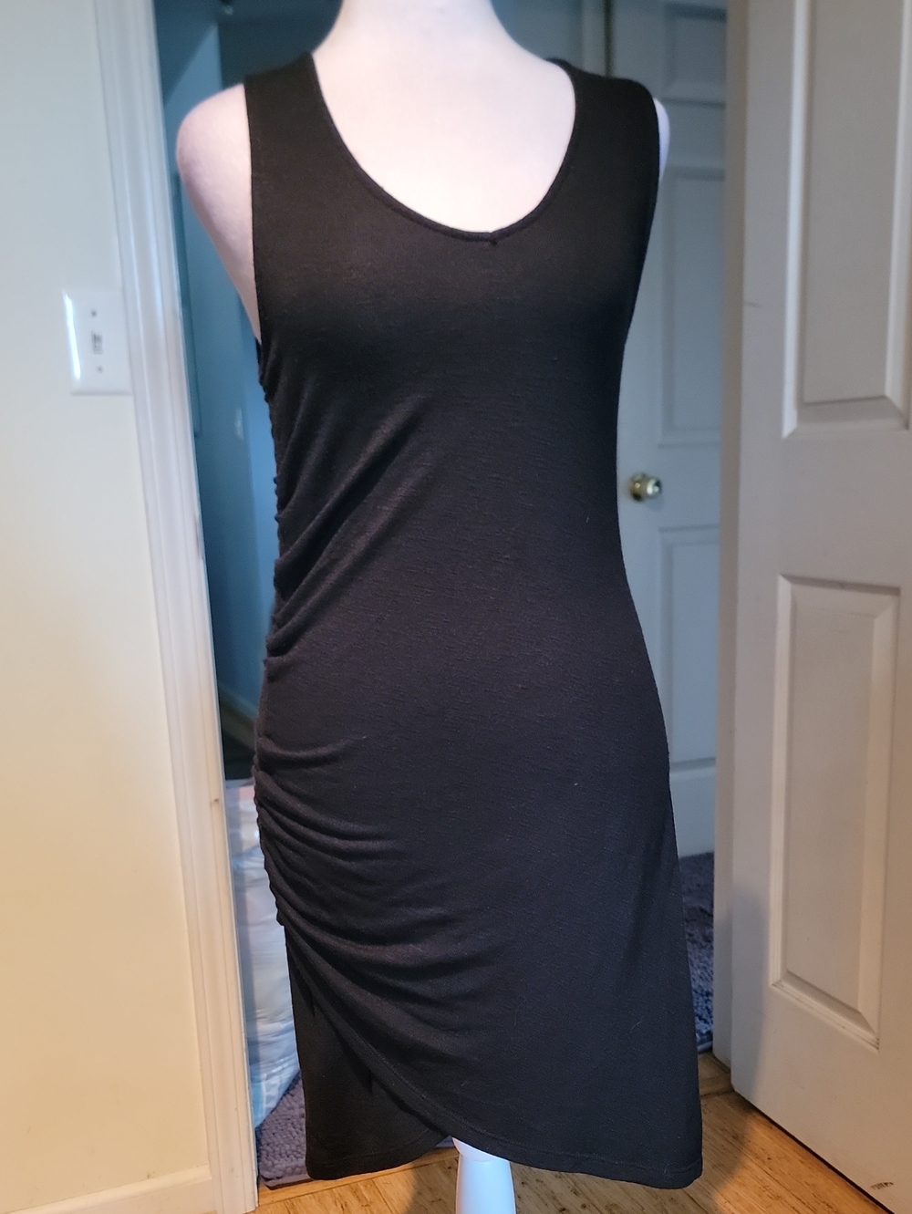 love, Fire Black Sleeveless Ruched Midi Dress
